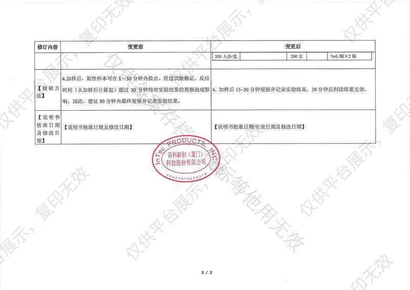 英科新创 Intec  人类免疫缺陷病毒抗体检测试剂盒（胶体金法） 卡型：50人份/盒注册证