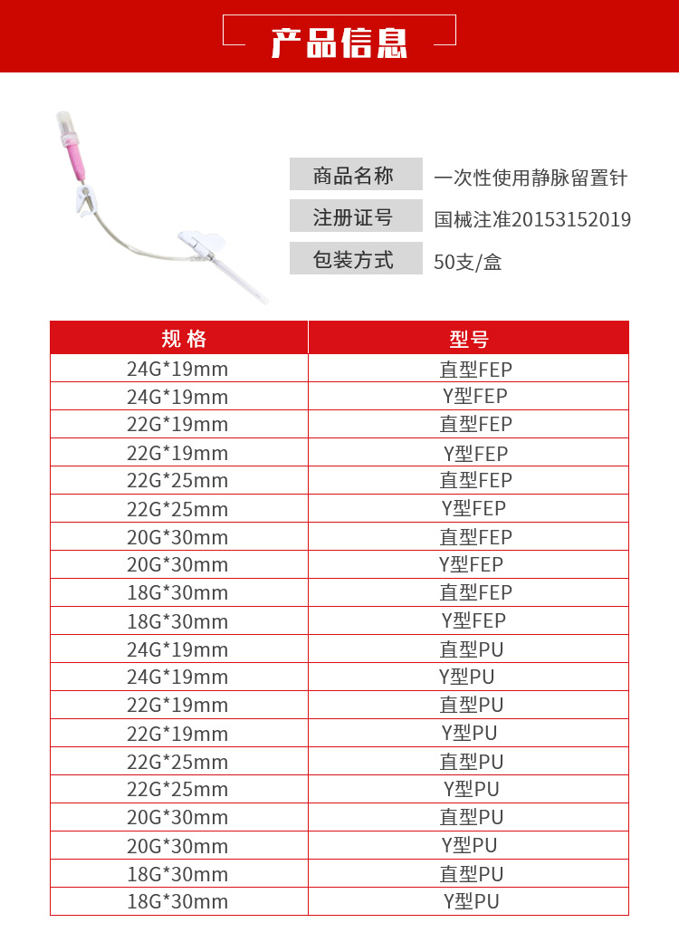 yuwell鱼跃一次性使用静脉留置针22gx100直型pu200支箱